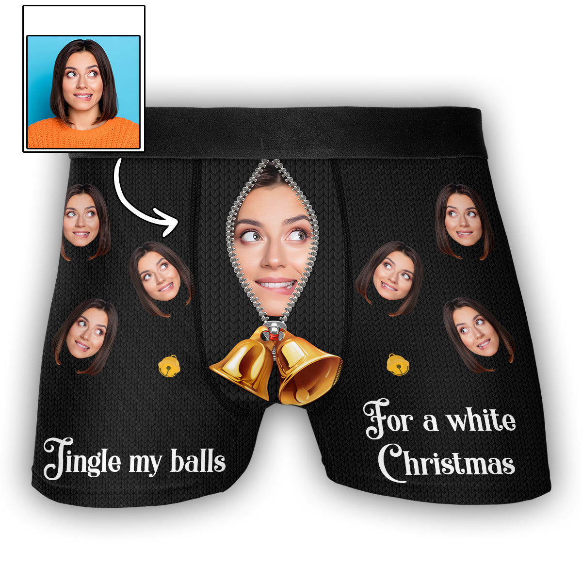 White Christmas - Personalized Photo Men's Boxer Briefs