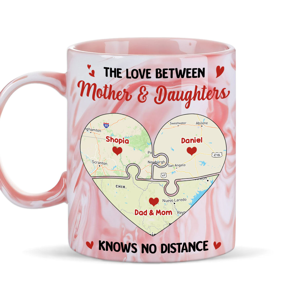 Mother And Daughter No Distance - Personalized Custom Pink Marble Mug
