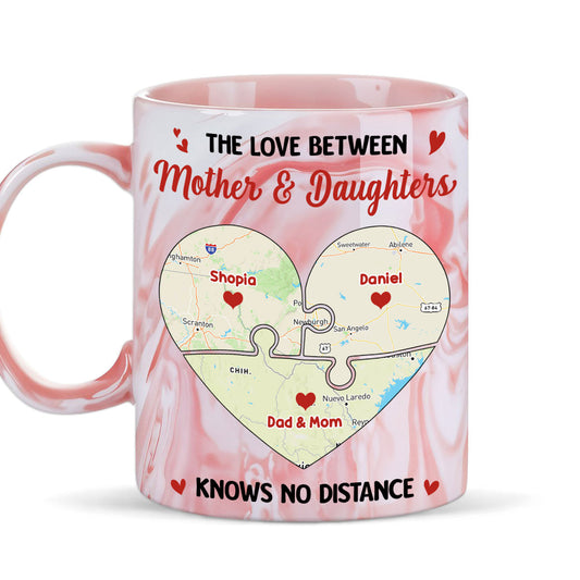 Mother And Daughter No Distance - Personalized Custom Pink Marble Mug