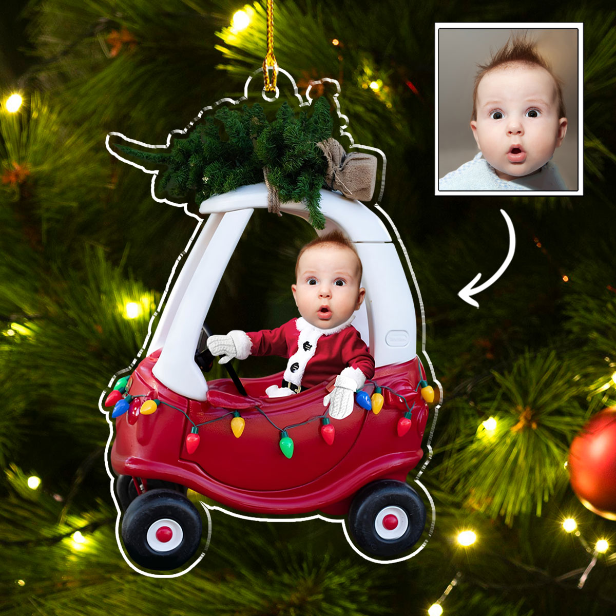 Custom Baby Kid In Car - Personalized Custom Acrylic Ornament