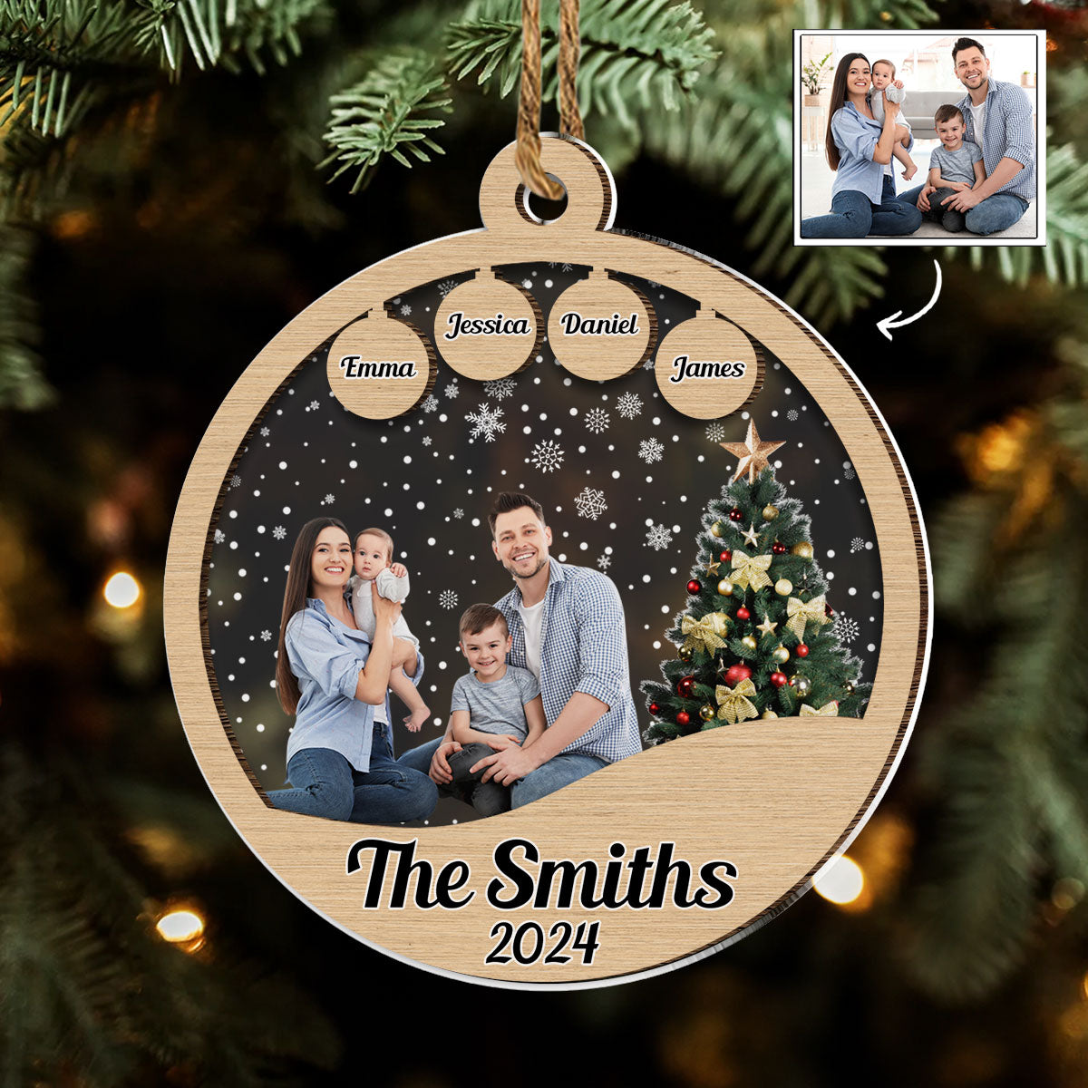 Family Christmas Ornament - Personalized Custom 2-layered Wood Ornament