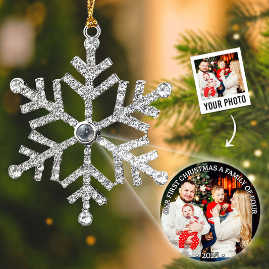 Our First Christmas As A Family - Personalized Custom Photo Snowflake Projection Ornament