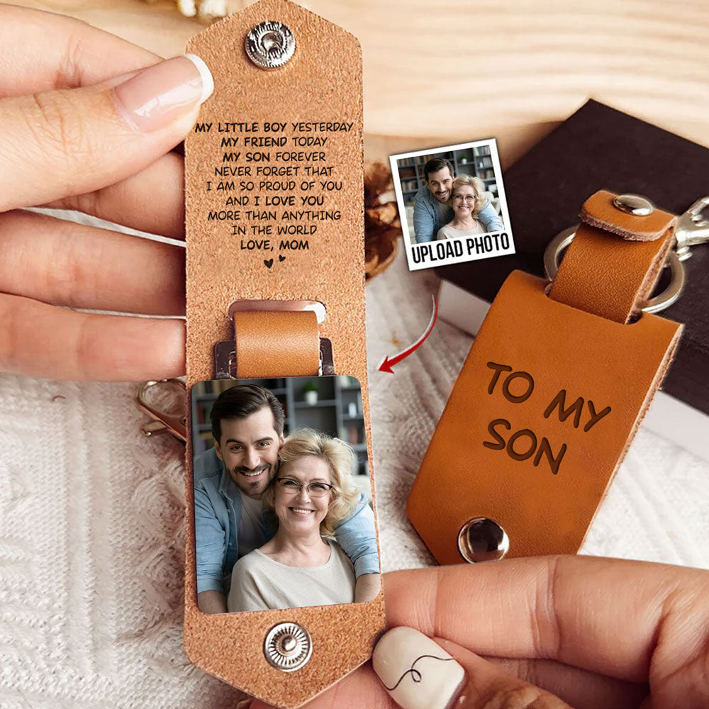 Mom Hug - Personalized Leather Photo Keychain