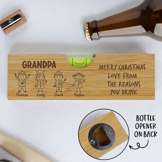 Love From The Reasons You Drink - Personalized Custom Engraved Wooden Spirit Level Bottle Opener