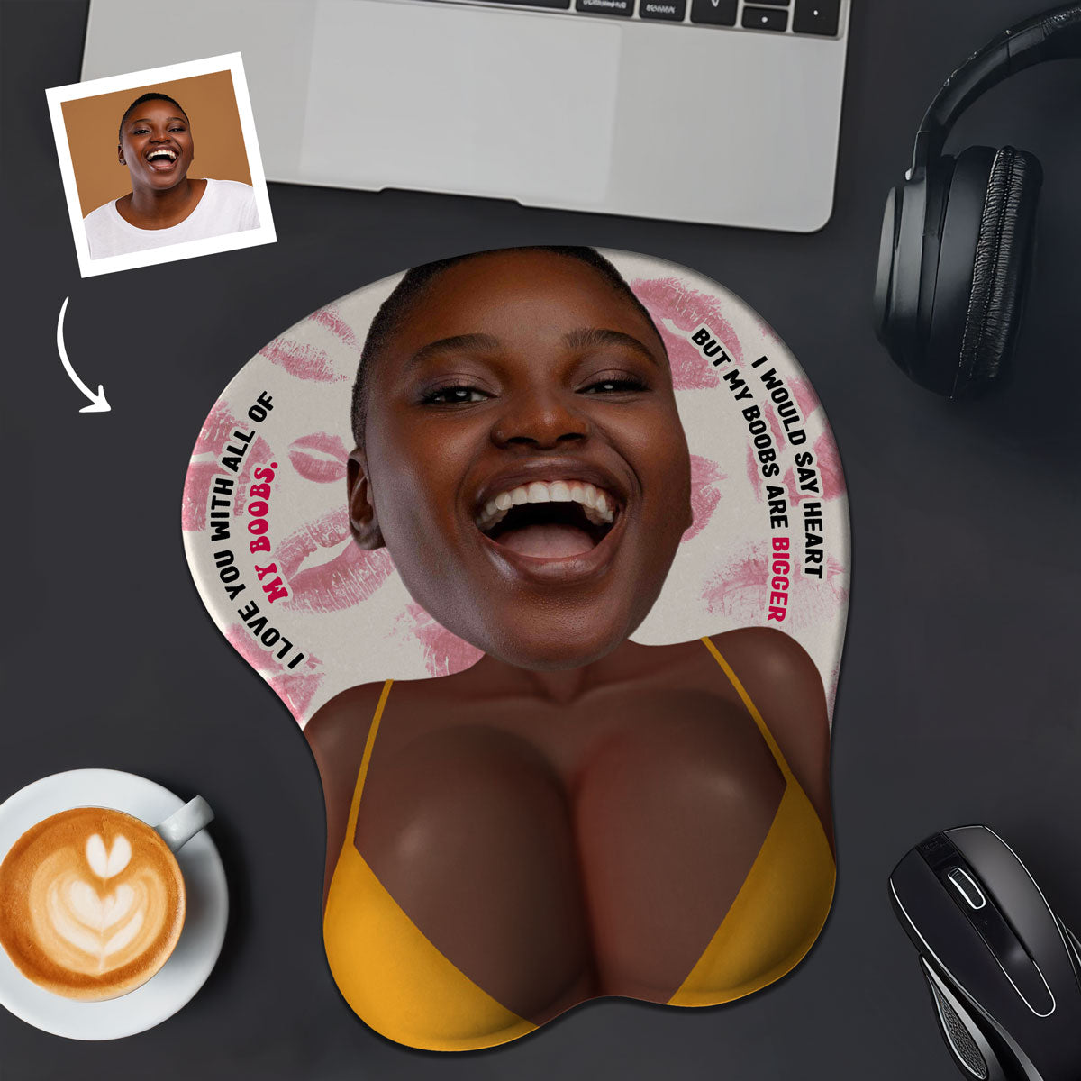 Love You With All Of My Heart Custom Face - Personalized Custom 3D Mouse Pad