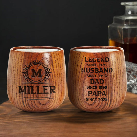 Legend, Husband, Dad, Grandpa - Personalized Custom Engraved Wooden Whiskey Glass