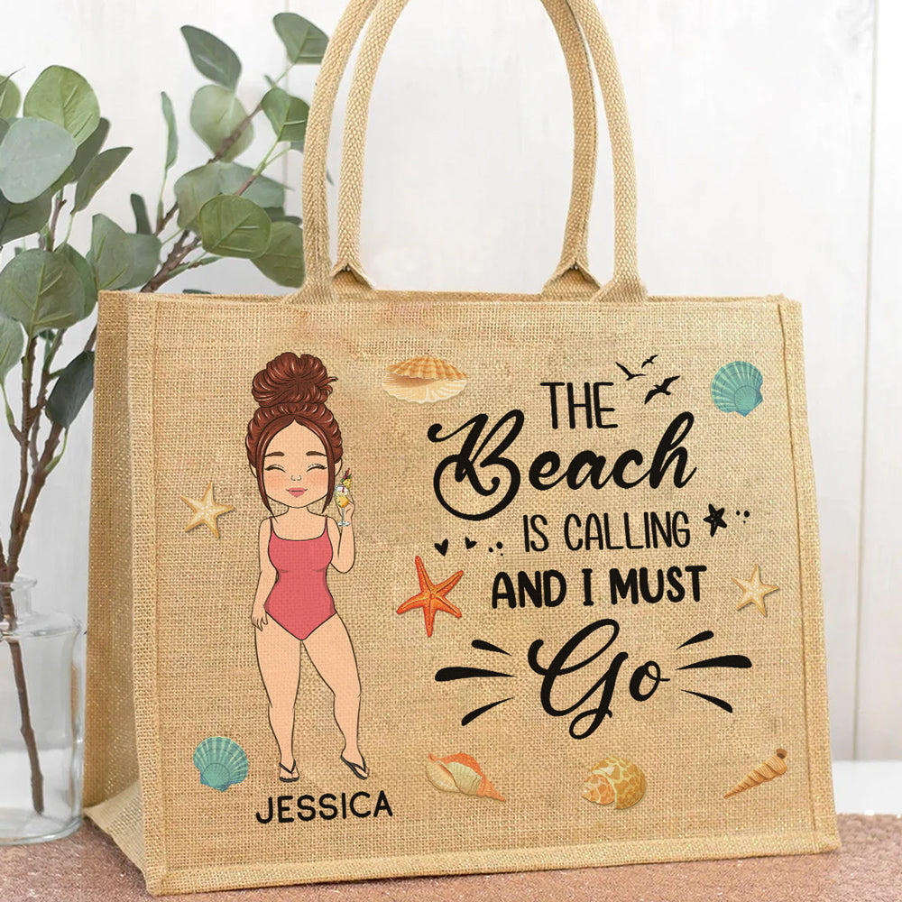 The Beach Is Calling And I Must Go - Personalized Custom Jute Tote Bag