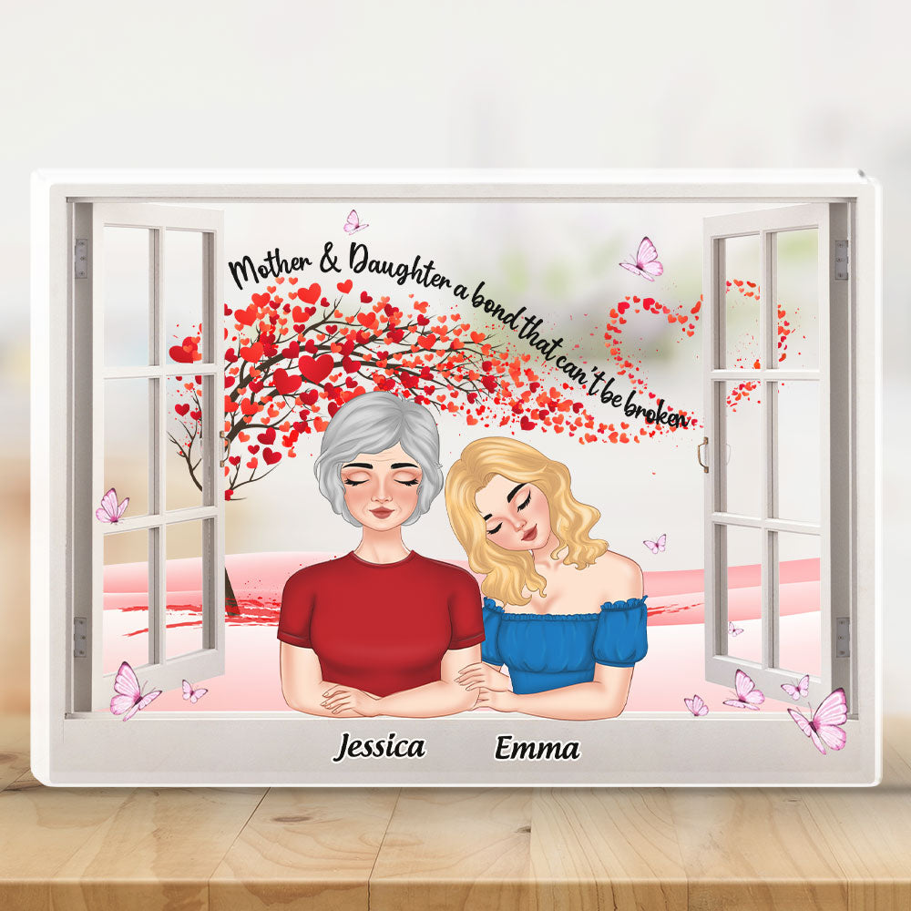 Mother Daughters And Red Heart - Personalized Custom Acrylic Plaque