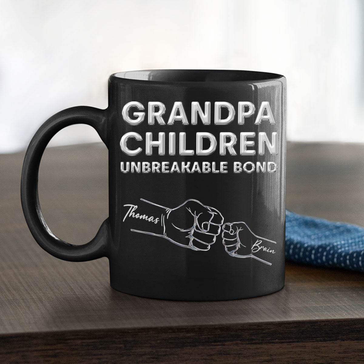 Grandpa Children Unbreakable Bond - Personalized Custom Black Coffee Mug