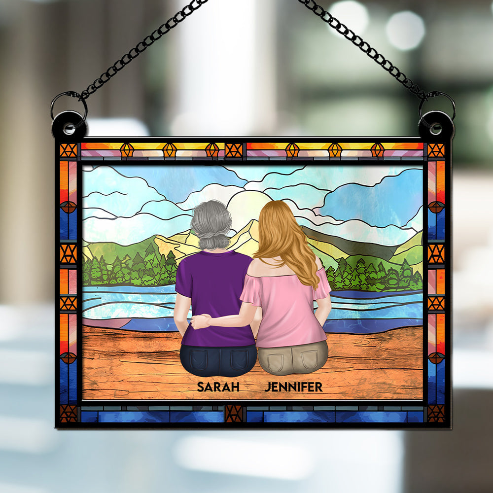 Mom And Children Sitting On The Beach - Personalized Custom Suncatcher