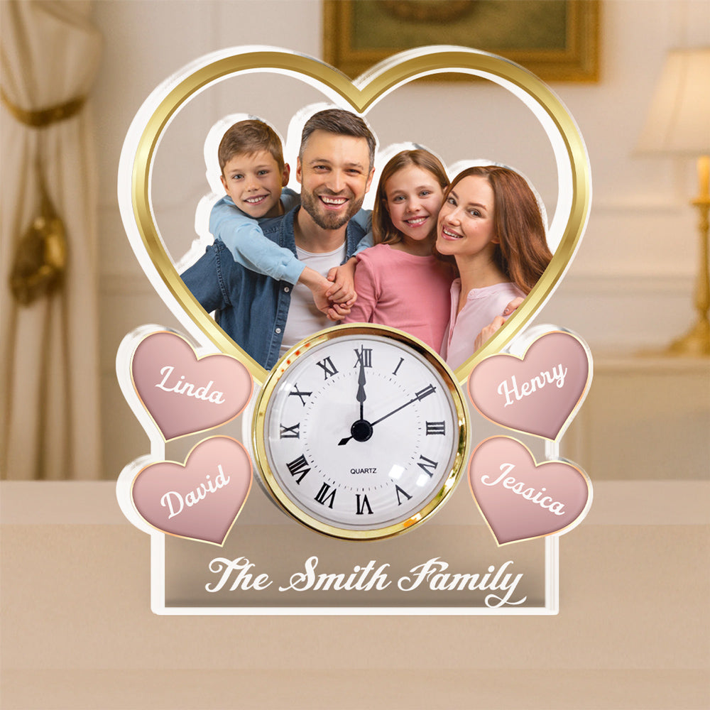 Heart Family Photo - Personalized Custom Acrylic Desk Clock Plaque