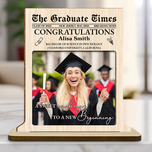 The Graduate Times - Personalized Custom 2-Layer Wood Plaque With Flat Base