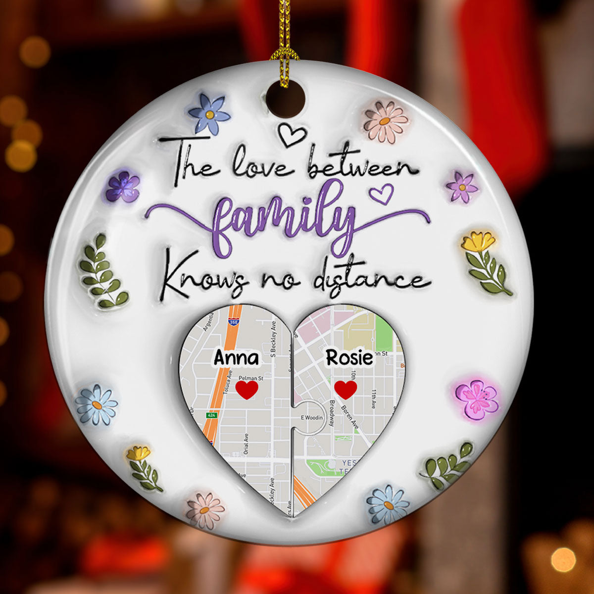 The Love Between Family Knows No Distance - Personalized Custom 3D Inflated Effect Ceramic Ornament