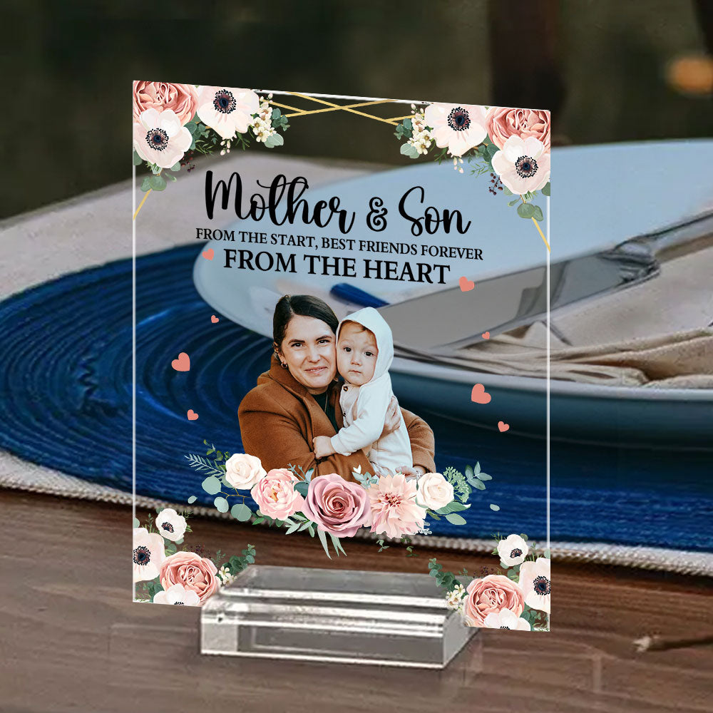 Mother And Children Forever Linked Together - Personalized Custom Acrylic Plaque With Base