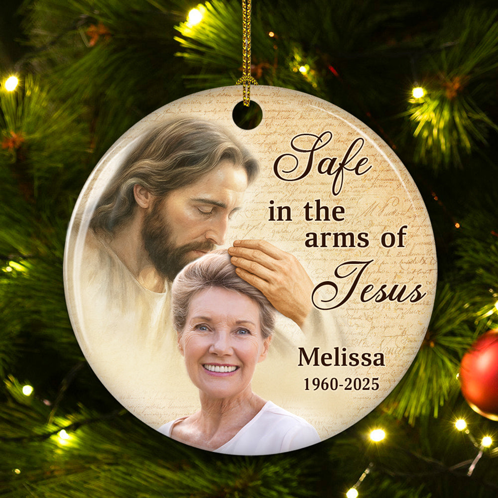 Safe In His Arms - Personalized Custom Ceramic Ornament