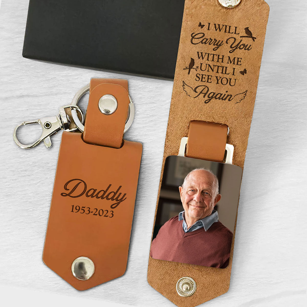 I Will Carry You With Me - Personalized Leather Photo Keychain