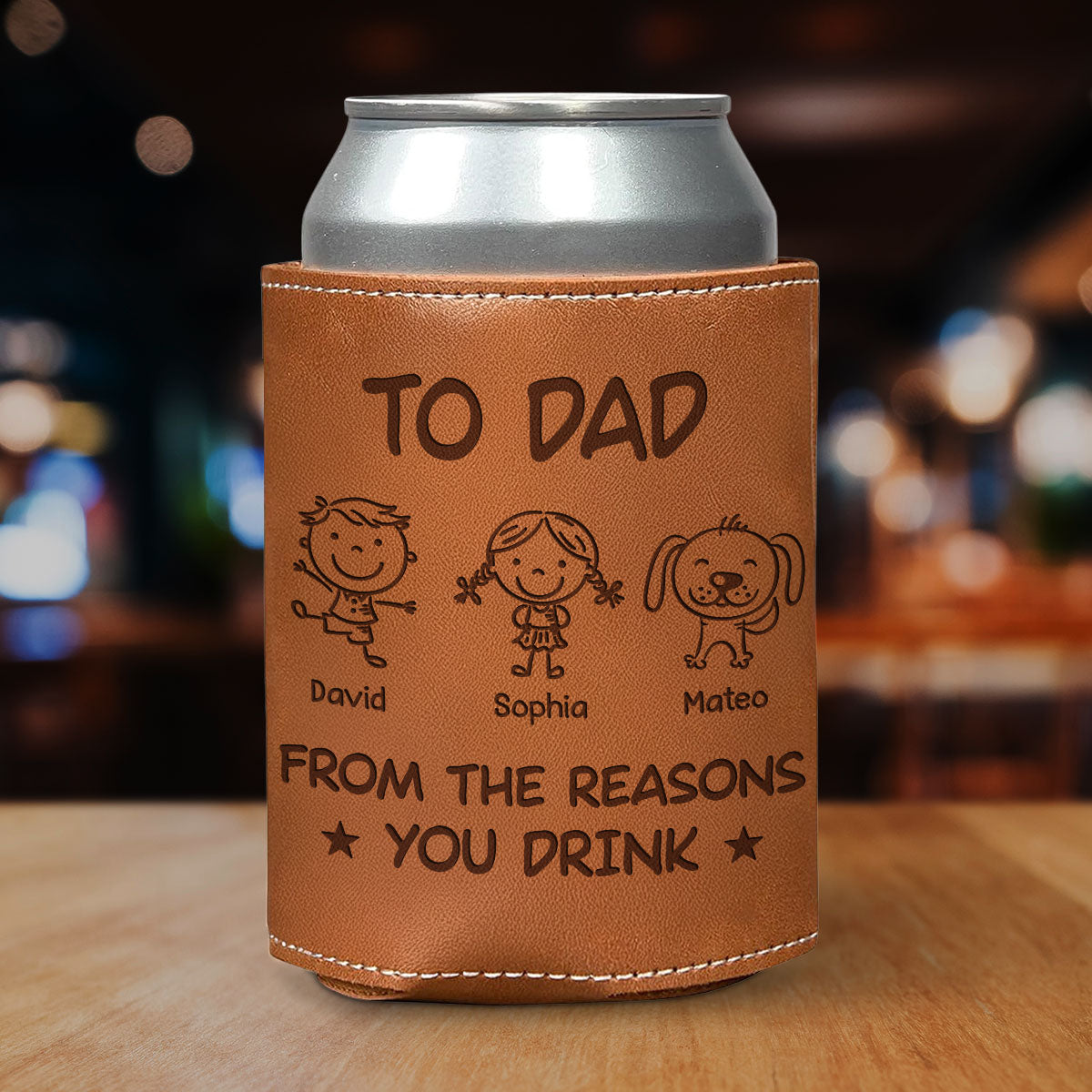 From The Reason You Drink - Personalized Custom Engraved Leather Can Cooler Holder