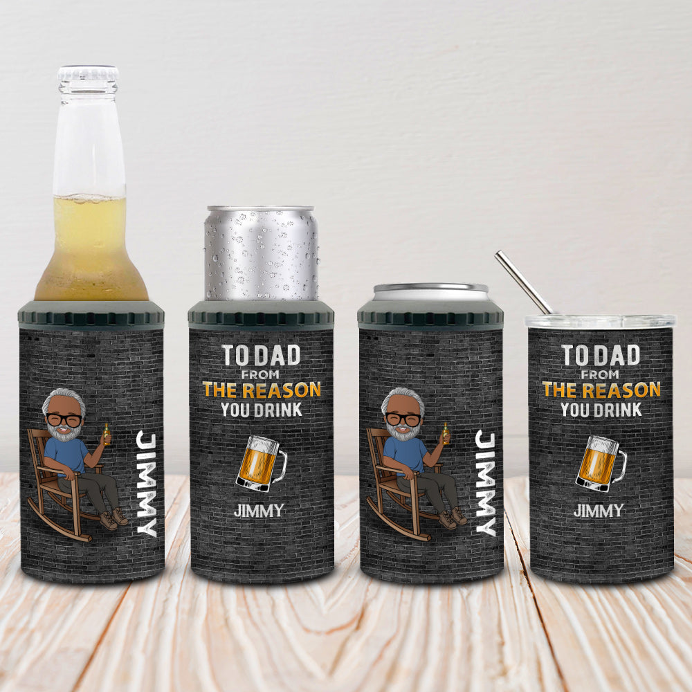 To Dad From The Reason You Drink - Personalized Custom Can Cooler Tumbler