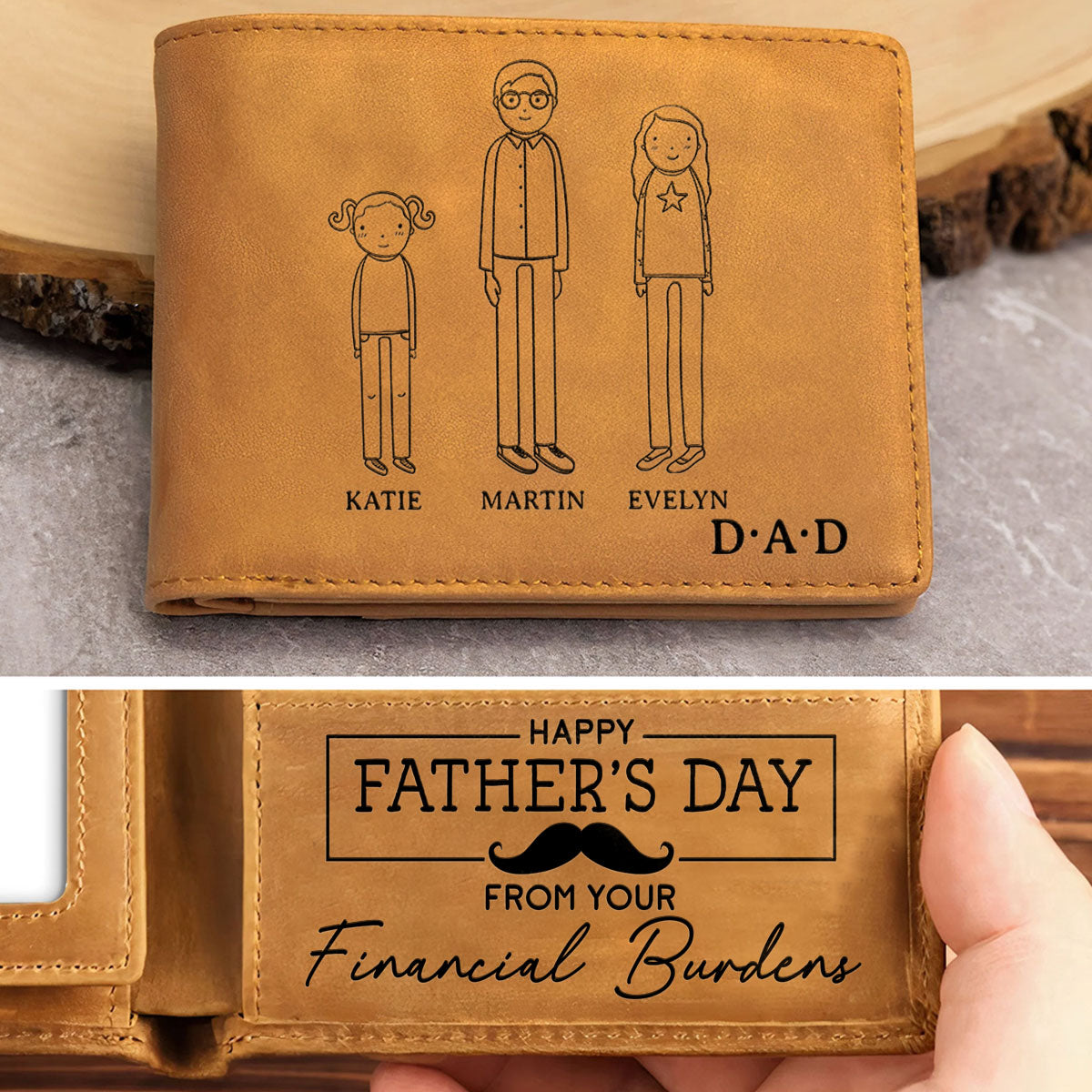 Happy Fathers Day - Personalized Custom Men Leather Wallet