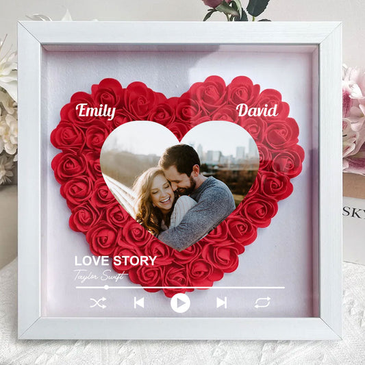Custom Couple Photo And Favorite Song - Personalized Custom Flower Shadow Box