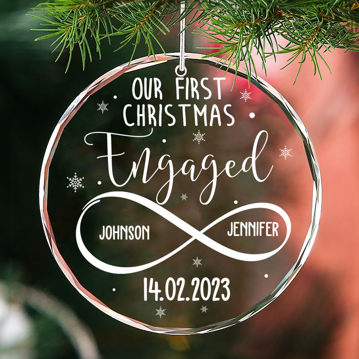 First Christmas Engaged   - Personalized Custom Glass Ornament