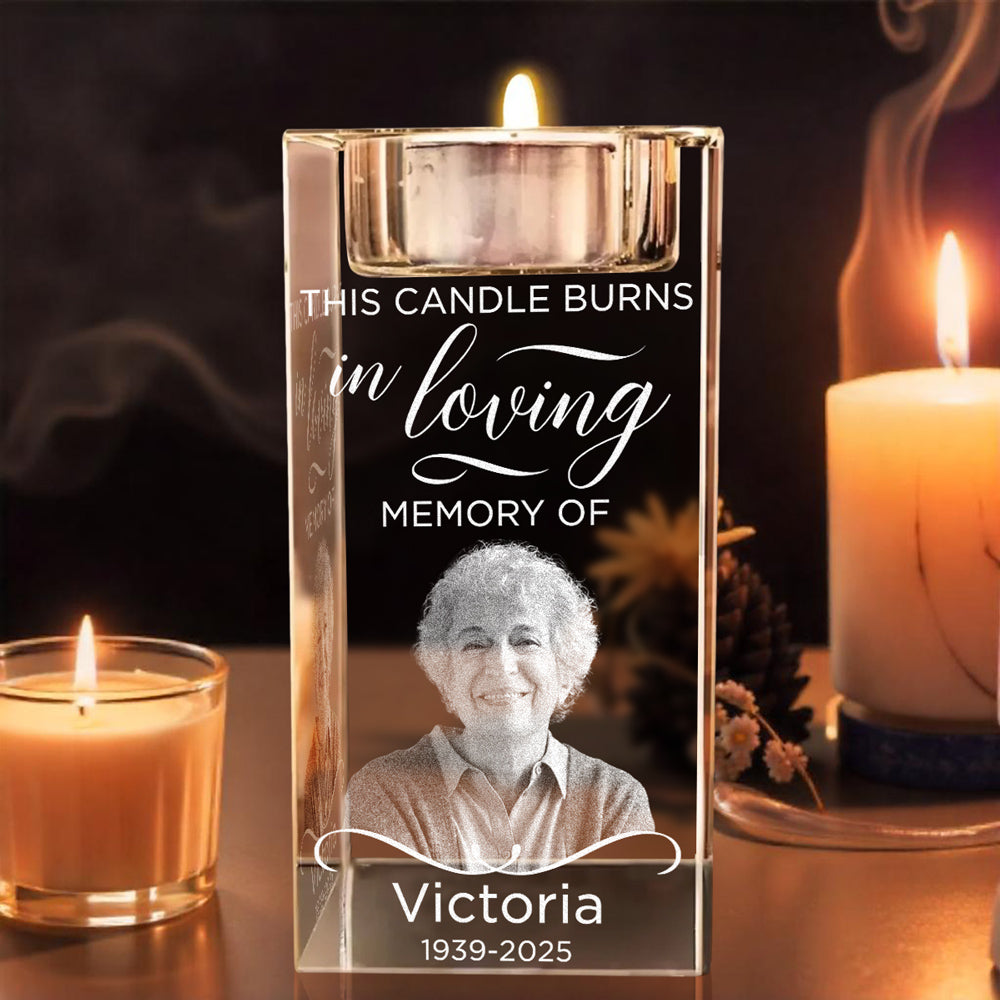 In Loving Memory - Personalized Custom Engraved Crystal Candle Holder