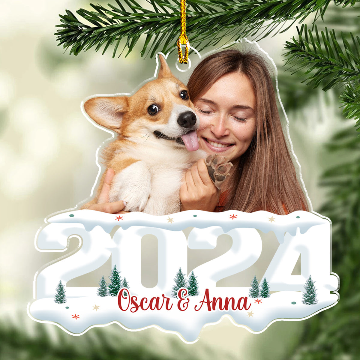 Custom Photo Pet & Human - Joy of Christmas 2024 - Personalized Custom Acrylic Ornament