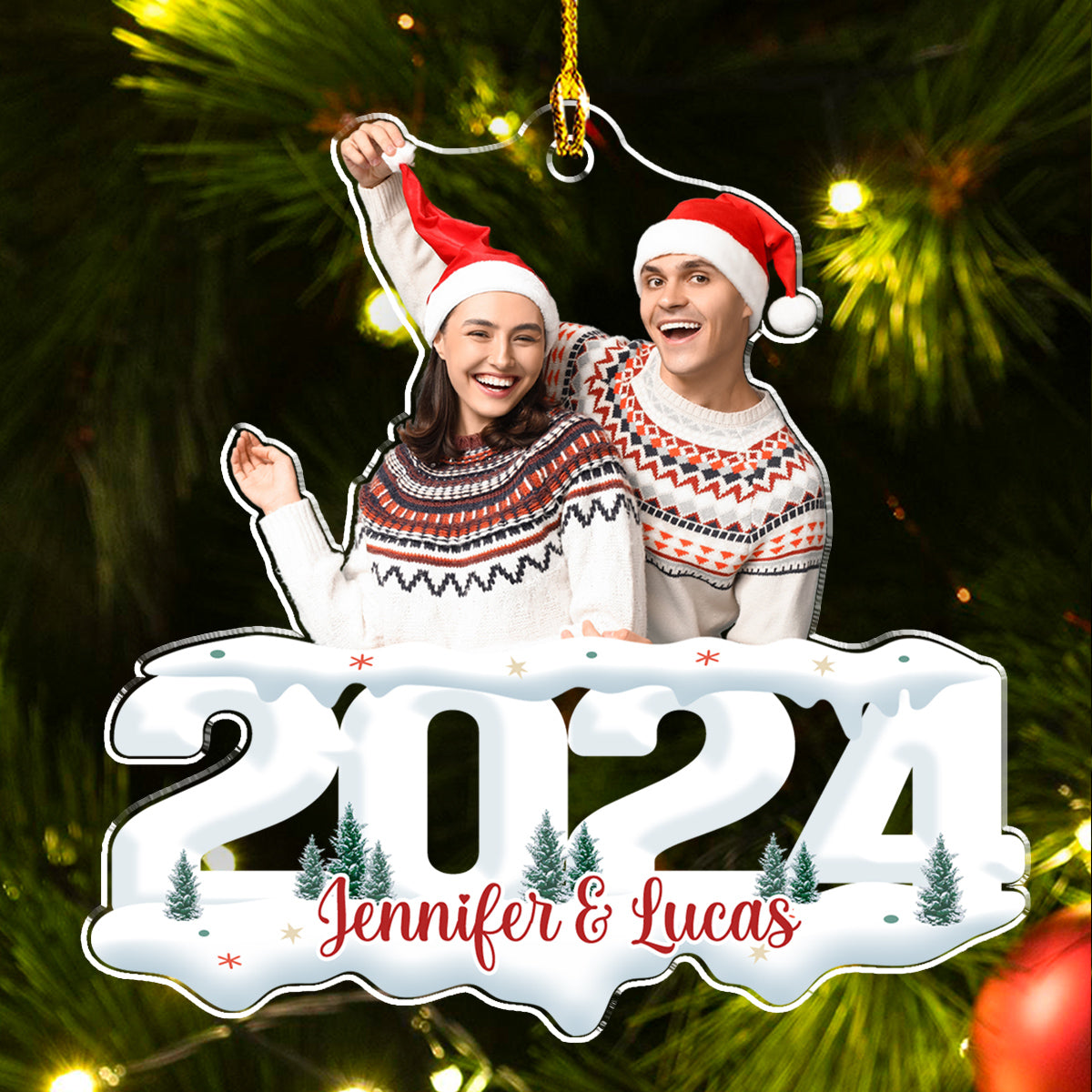 Custom Photo Couple - Joy of Christmas 2024 - Personalized Custom Acrylic Ornament