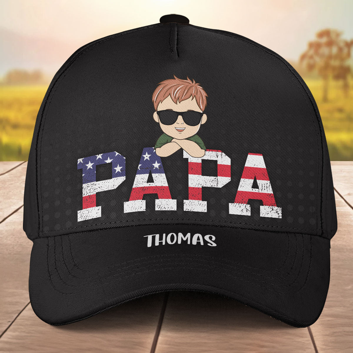 Dad Papa Vintage American Flag - Personalized Classic Cap