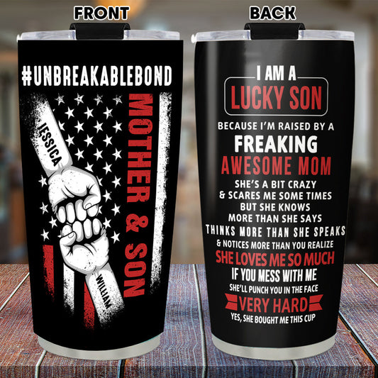 Lucky Son Of An Awesome Mom - Personalized Custom Tumbler