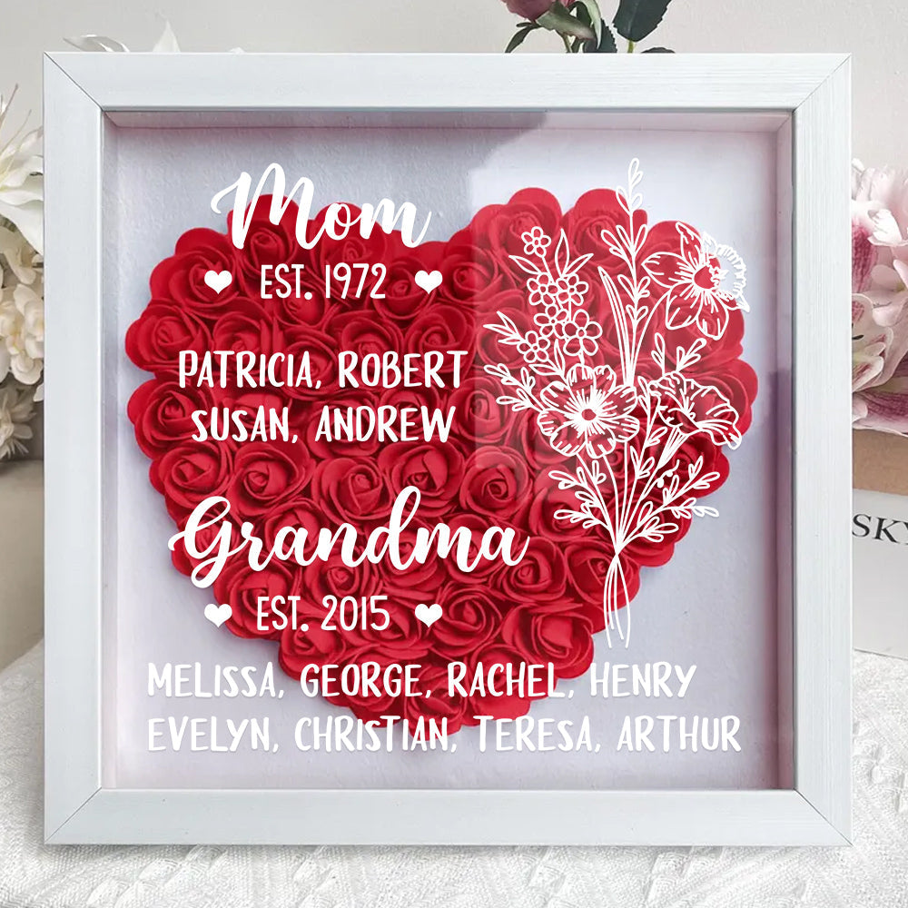 First Mom Now Grandma - Personalized Custom Flower Shadow Box