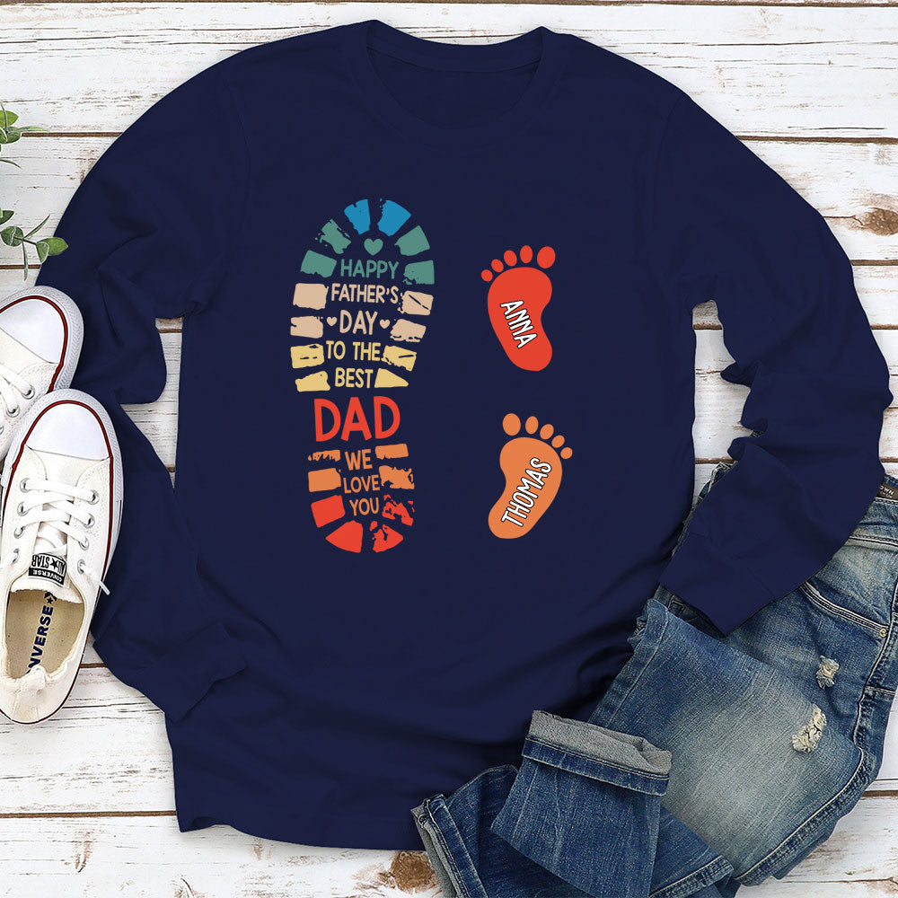 Dad And Kids Footprints Names - Personalized Custom Shirt