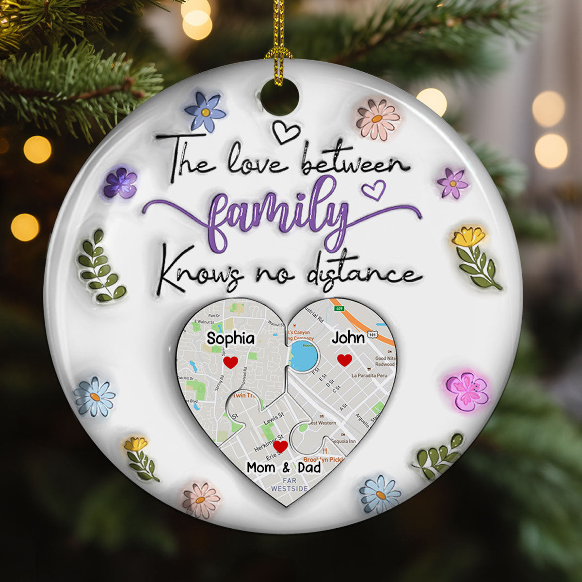 The Love Between Family Knows No Distance - Personalized Custom 3D Inflated Effect Ceramic Ornament