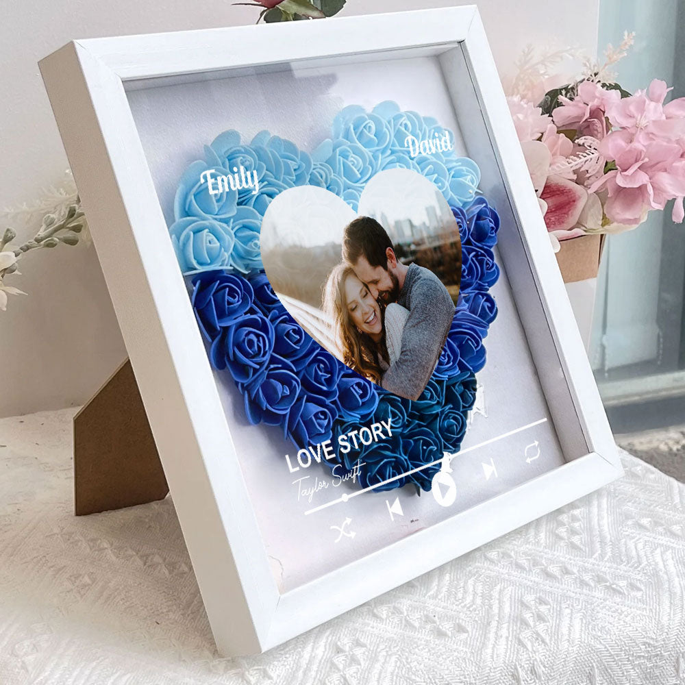 Custom Couple Photo And Favorite Song - Personalized Custom Flower Shadow Box
