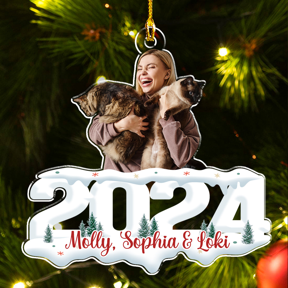 Custom Photo Pet & Human - Joy of Christmas 2024 - Personalized Custom Acrylic Ornament