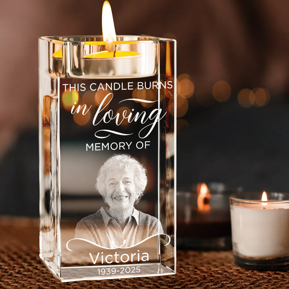 In Loving Memory - Personalized Custom Engraved Crystal Candle Holder