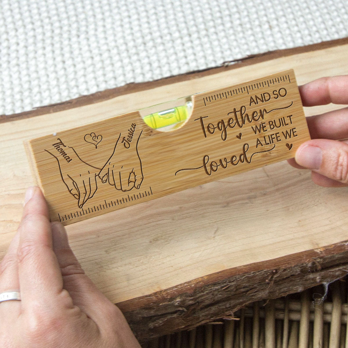 We Built A Life We Loved - Personalized Custom Engraved Wooden Spirit Level Bottle Opener