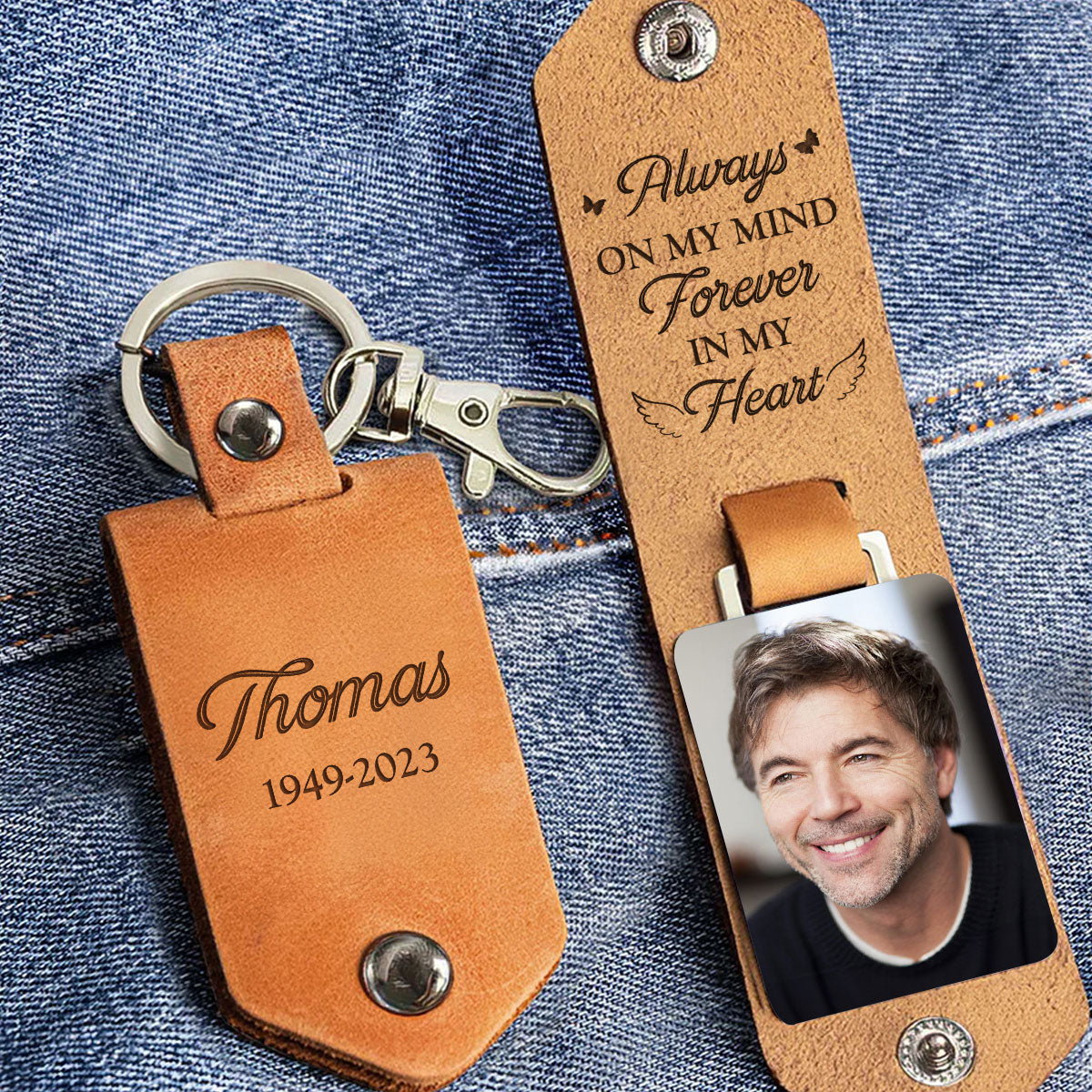 I Will Carry You With Me - Personalized Leather Photo Keychain