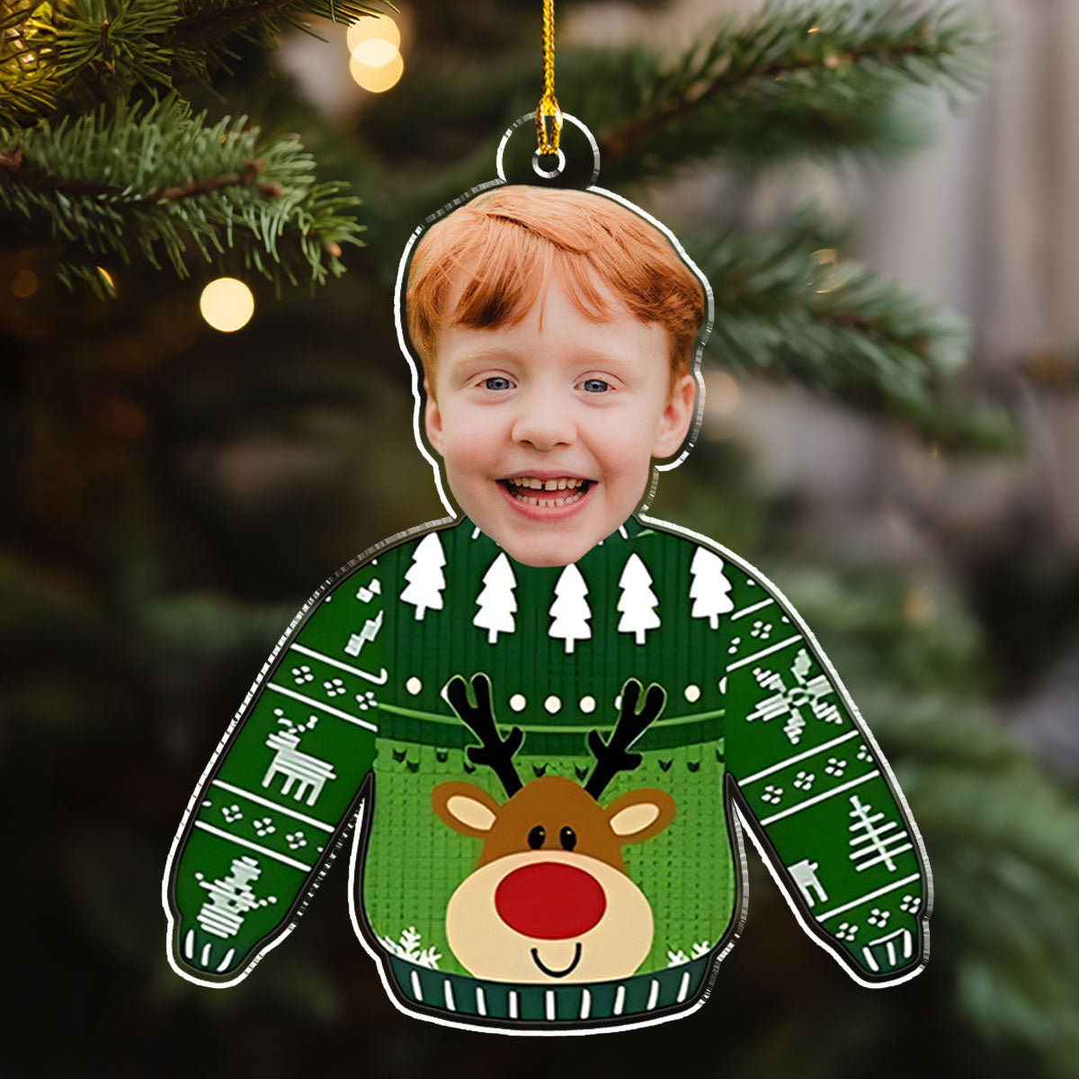 Funny Face In Christmas Sweater - Personalized Custom Acrylic Ornament