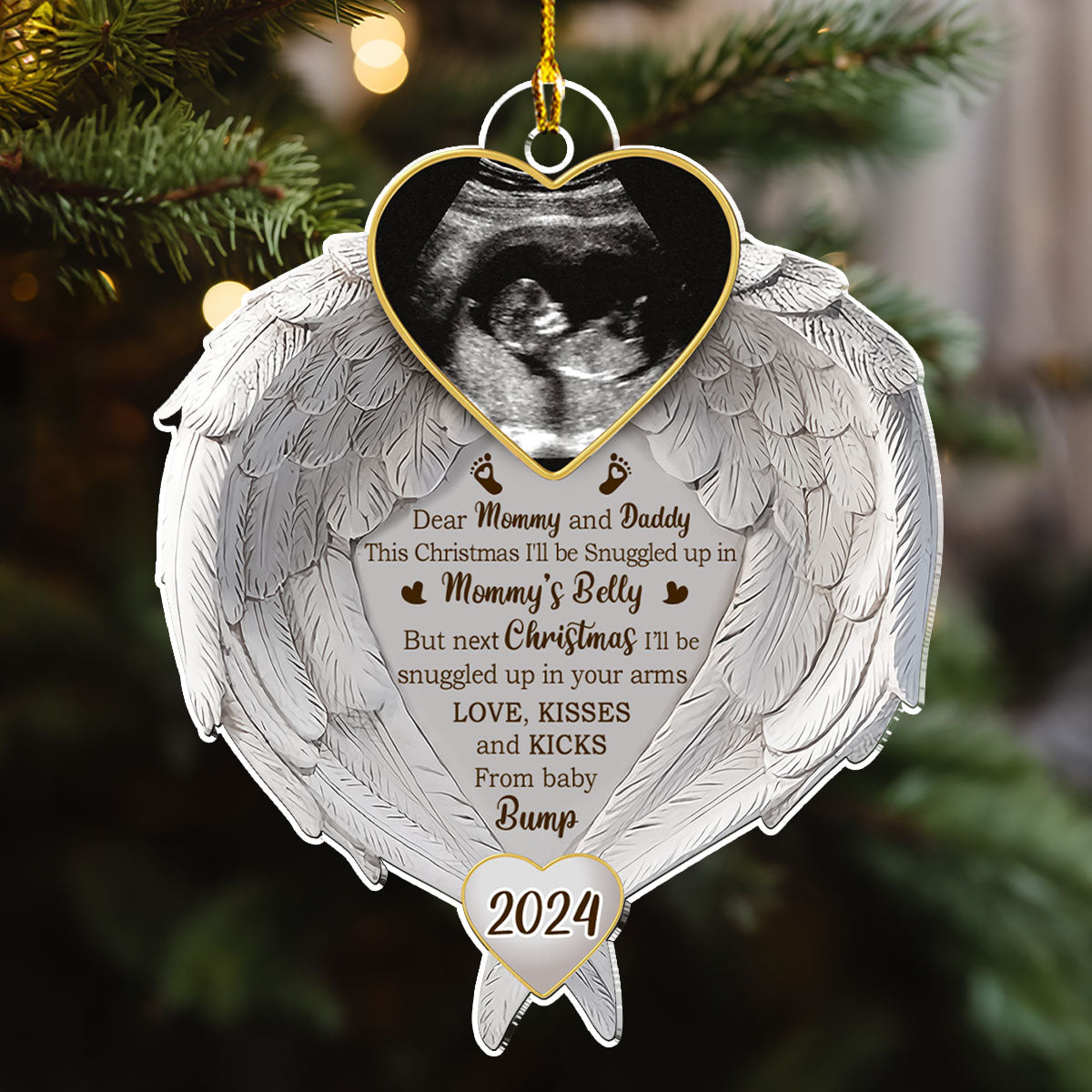 Custom Photo Baby Will Be Snuggled In The Belly Of Mommy - Personalized Custom Acrylic Ornament