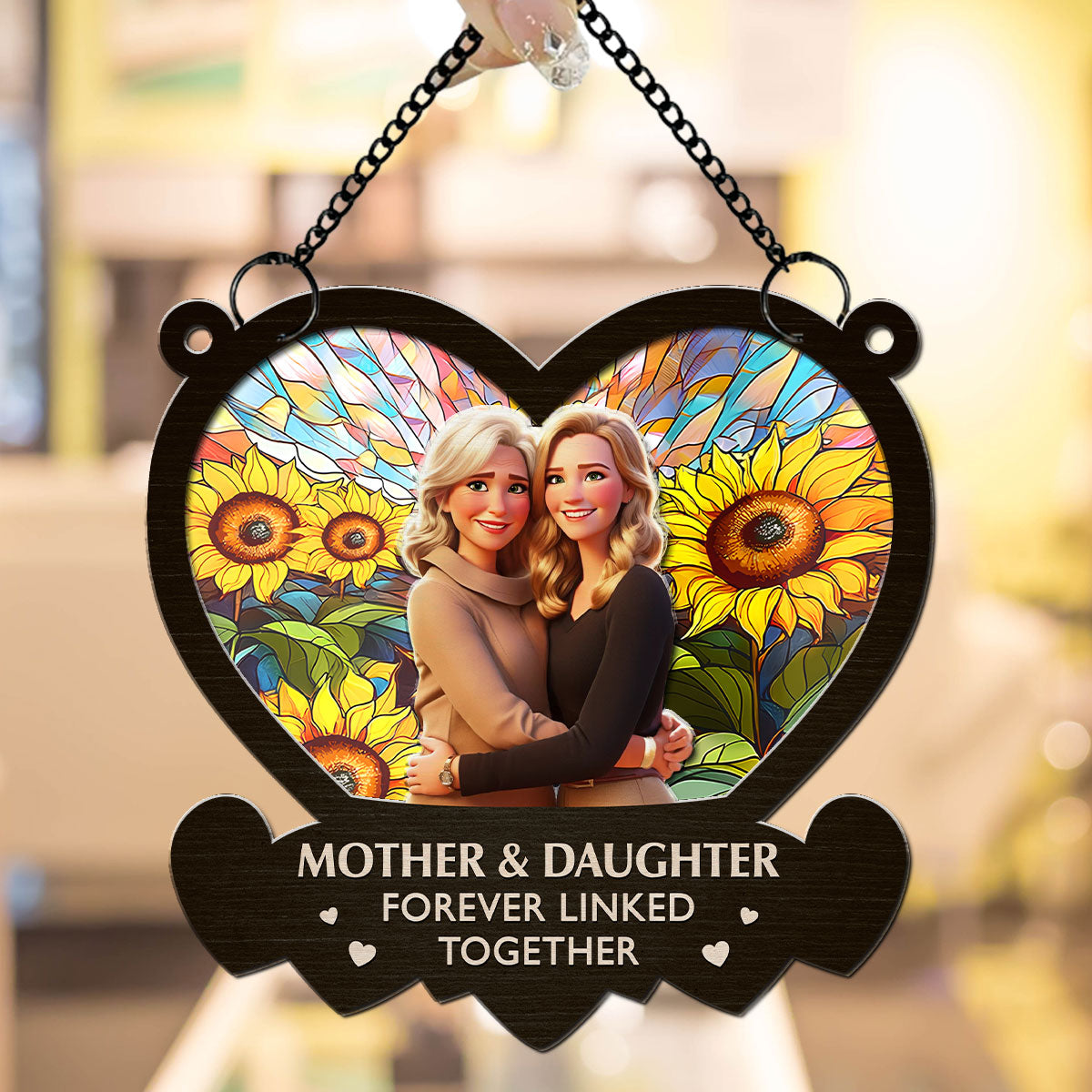 The Link Between Mother And Daughter Cartoon - Personalized Custom Suncatcher