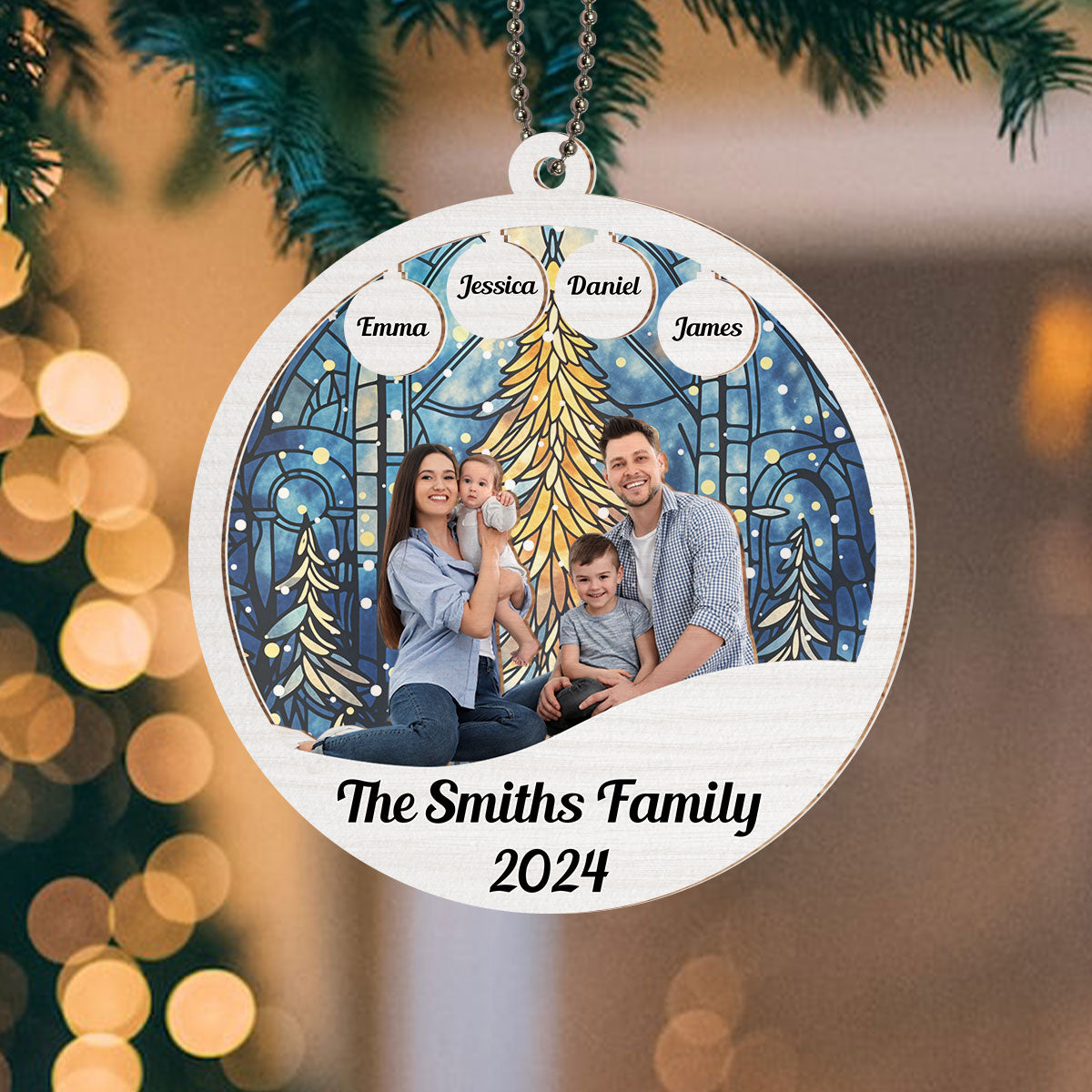 Family Christmas - Personalized Custom Suncatcher Ornament