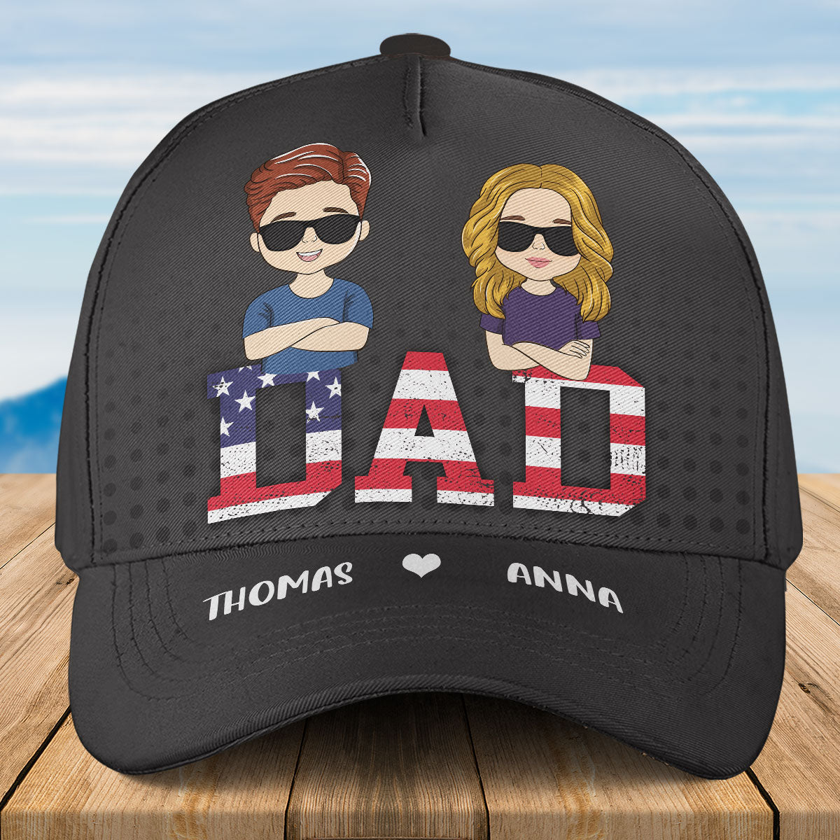 Dad Papa Vintage American Flag - Personalized Classic Cap