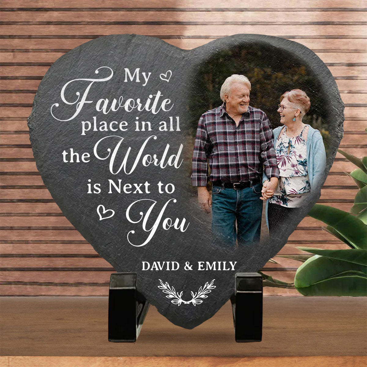 My Favorite Place In All The World Is Next To You - Personalized Custom Heart Shaped Stone