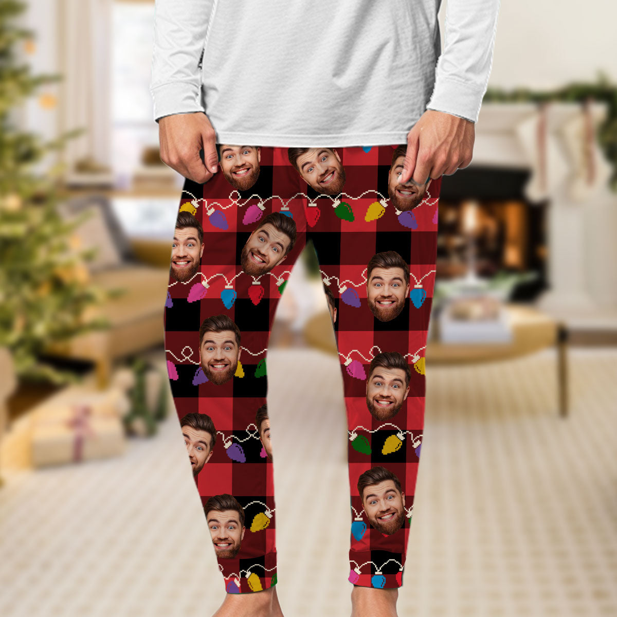 Custom Photo Family Besties Couple Grandkids Dogs & Cats Merry Christmas - Personalized Custom Pajama Pants