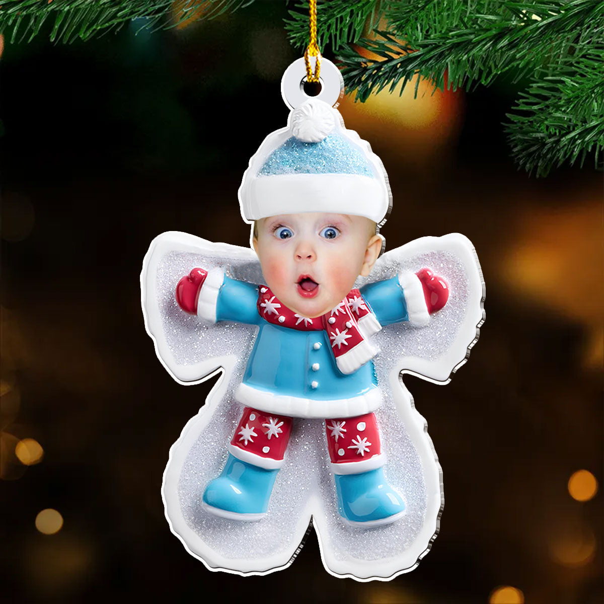Custom Photo Making Snow Angel - Personalized Custom Acrylic Ornament