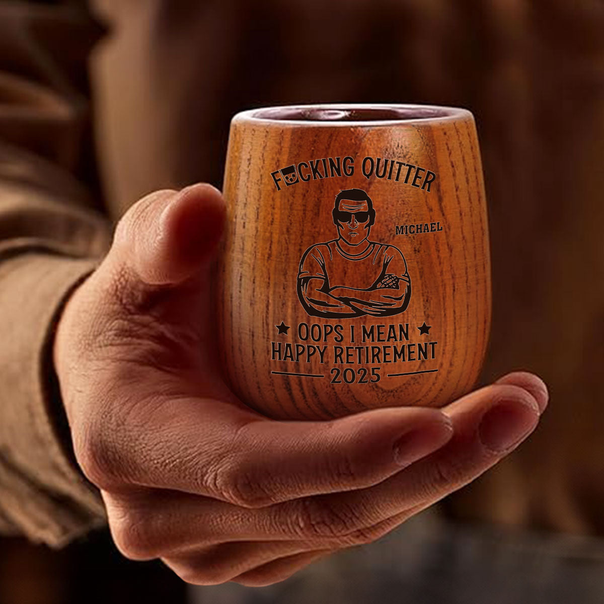 Happy Retirement - Personalized Custom Wooden Whiskey Glass