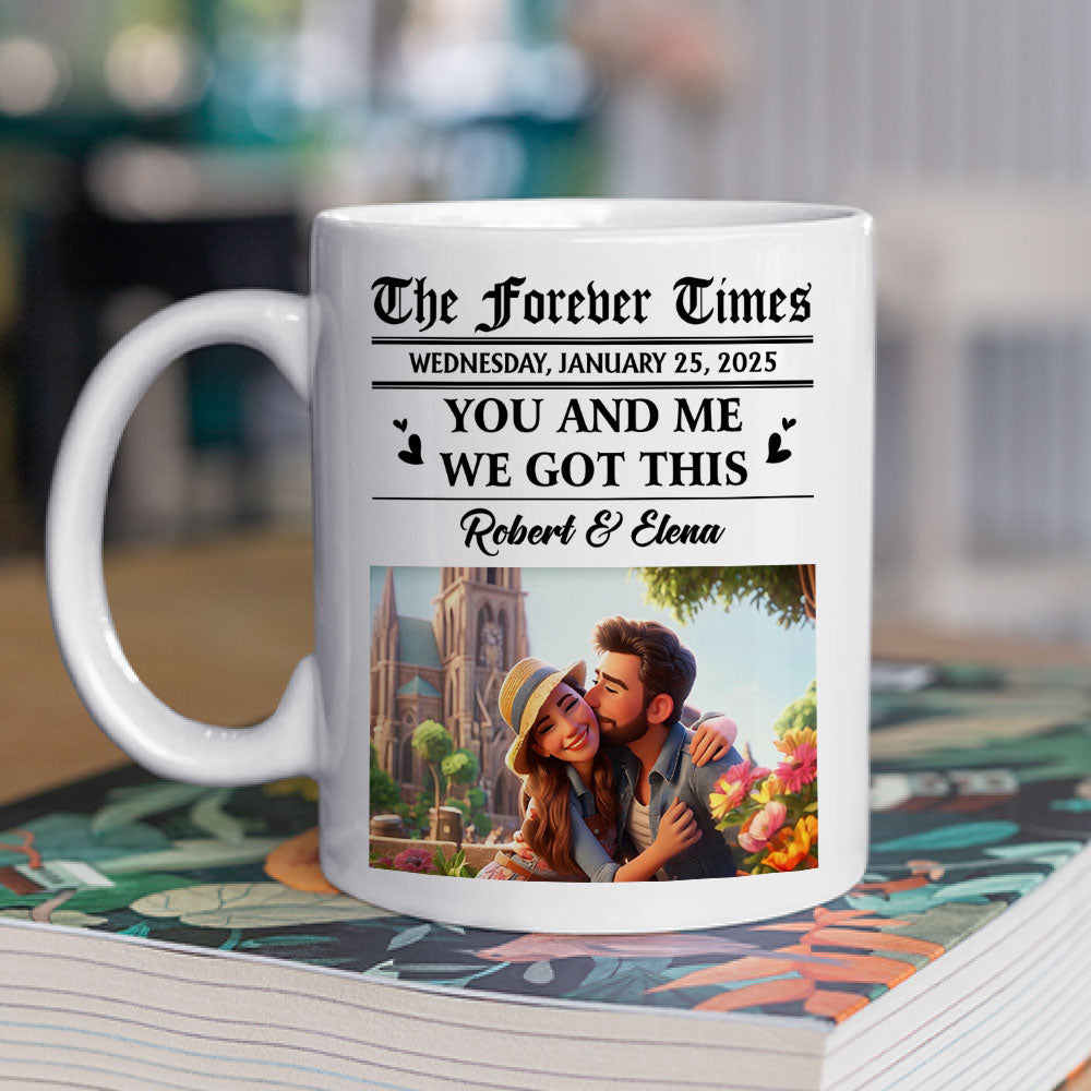 Couple Newspaper Cartoon - Personalized Custom Coffee Mug