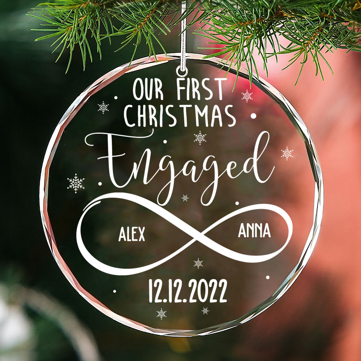 First Christmas Engaged   - Personalized Custom Glass Ornament