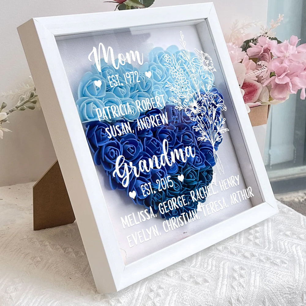 First Mom Now Grandma - Personalized Custom Flower Shadow Box